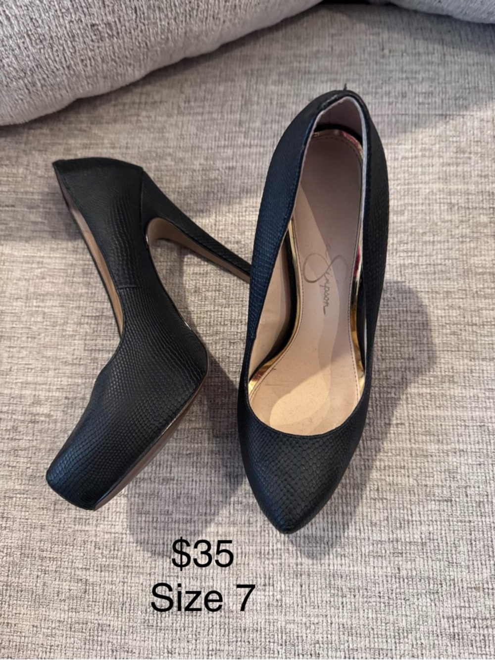 Jessica Simpson Black Textured Pointed-Toe Pumps
